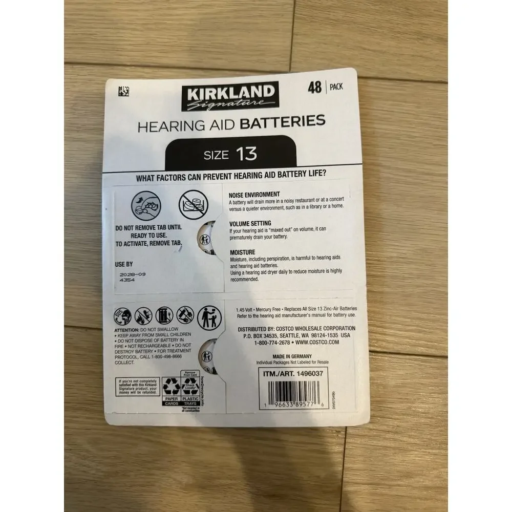 Kirkland Signature Hearing Aid Batteries, Zinc Air, Size 13 (48-pack)